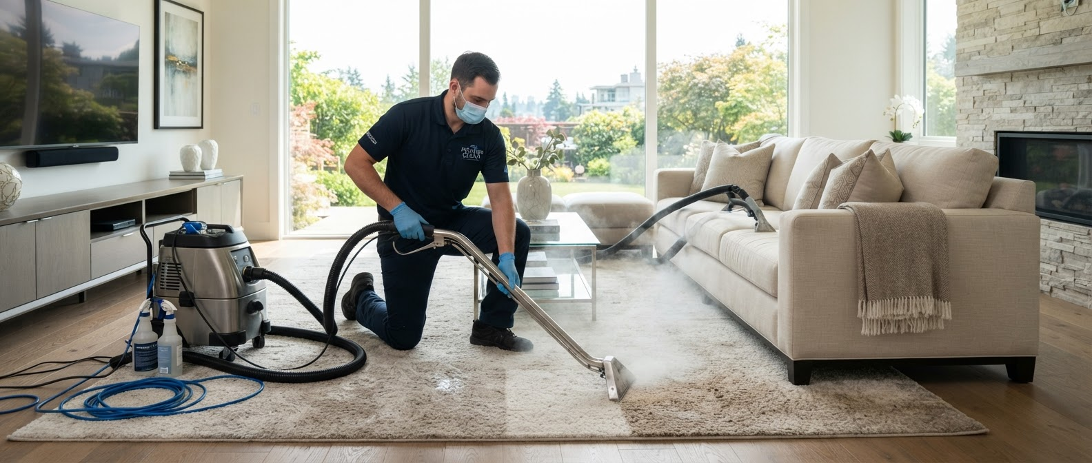 Cleaner deep-cleaning a living room carpet